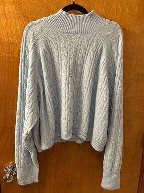 NWT JoyLab Light Blue Cable Knit Mock Neck Cropped Sweater- XXL